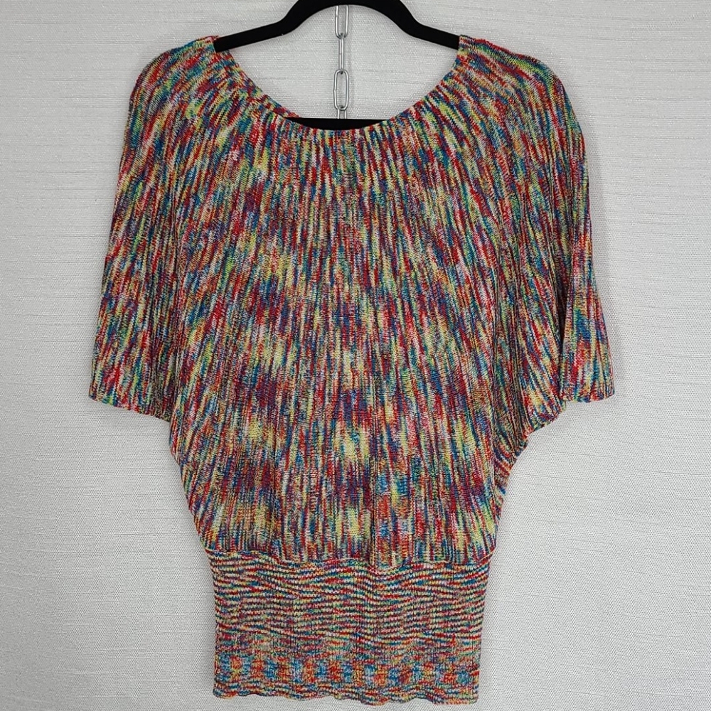 Fever Short Sleeve Knit Top Smock Hemline Yellow M